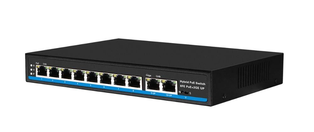 CCTV Camera Fiber Optic POE Switch , Fiber Optic Hybrid Switch 8 FE PoE And 2 GE Uplink Port